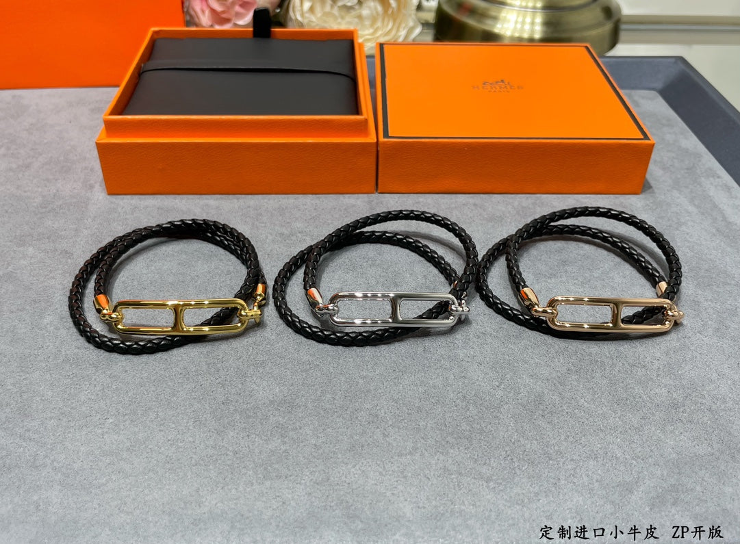 18K Hermes Roulis Double Tour Black Bracelet