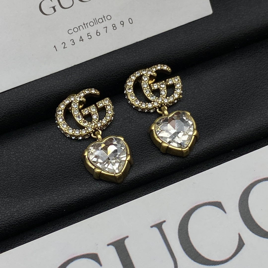 18K Gucci Double Crystal Pendant Earrings