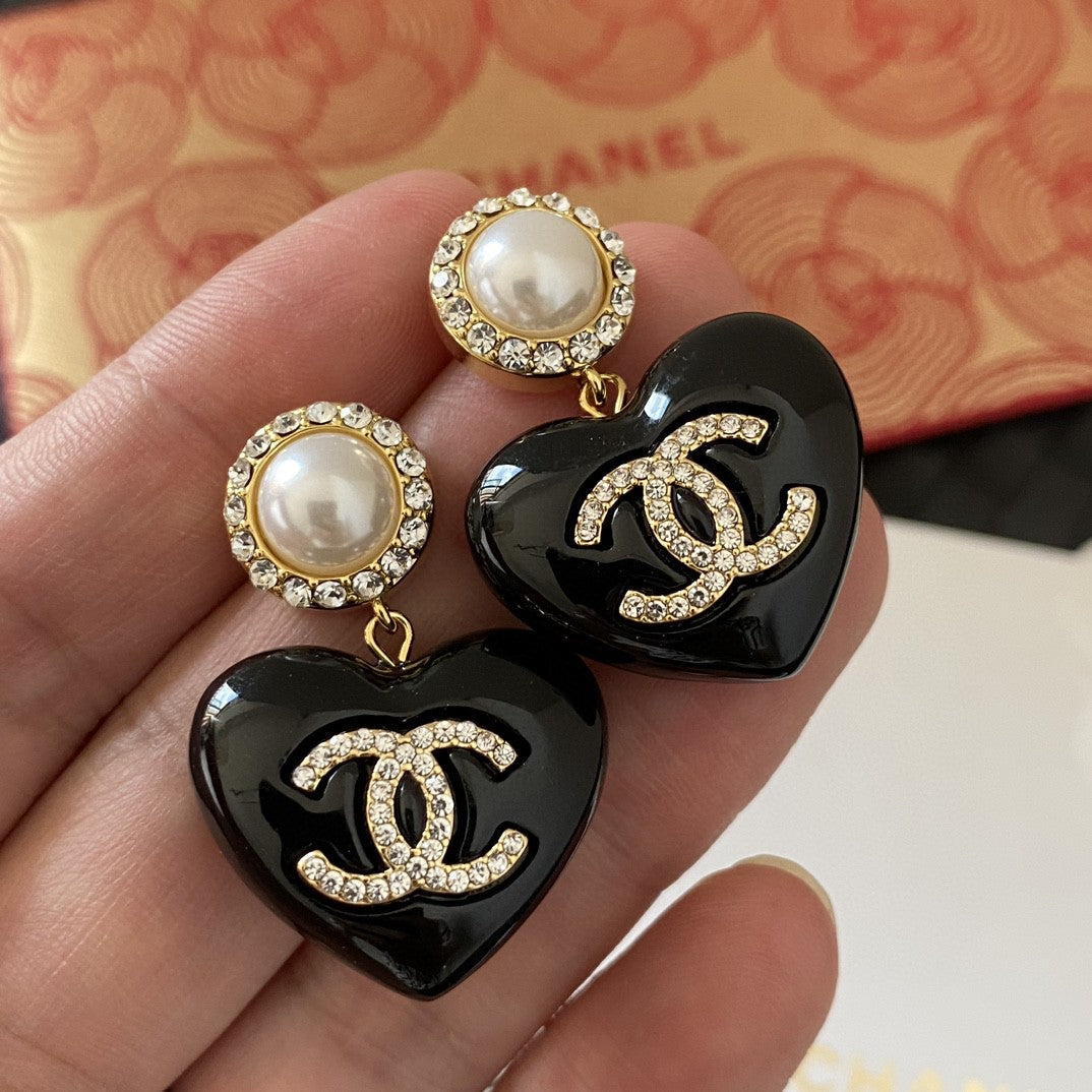18K Chanel Black Heart Earrings