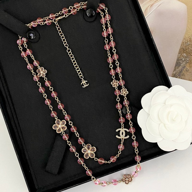 18K Chanel 26C Pink Crystal Long Necklace