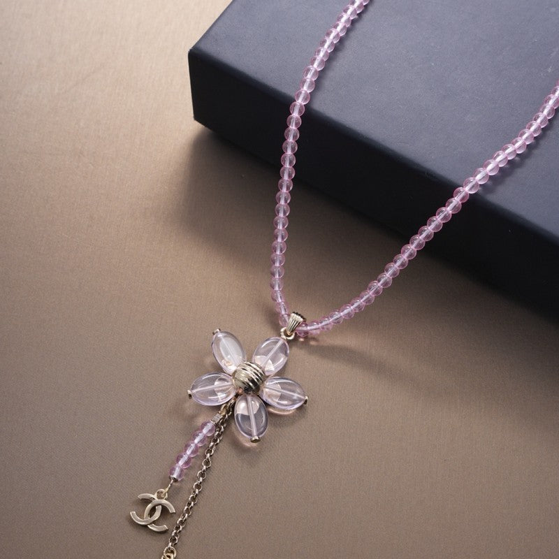 18K Chanel Purple Crystal Flower Necklace