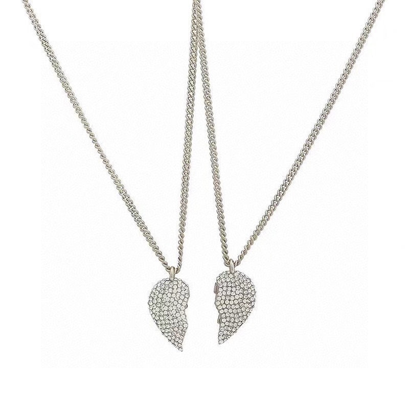18K Balenciaga Lovelock Set Of Two Silver-tone Crystal Necklace