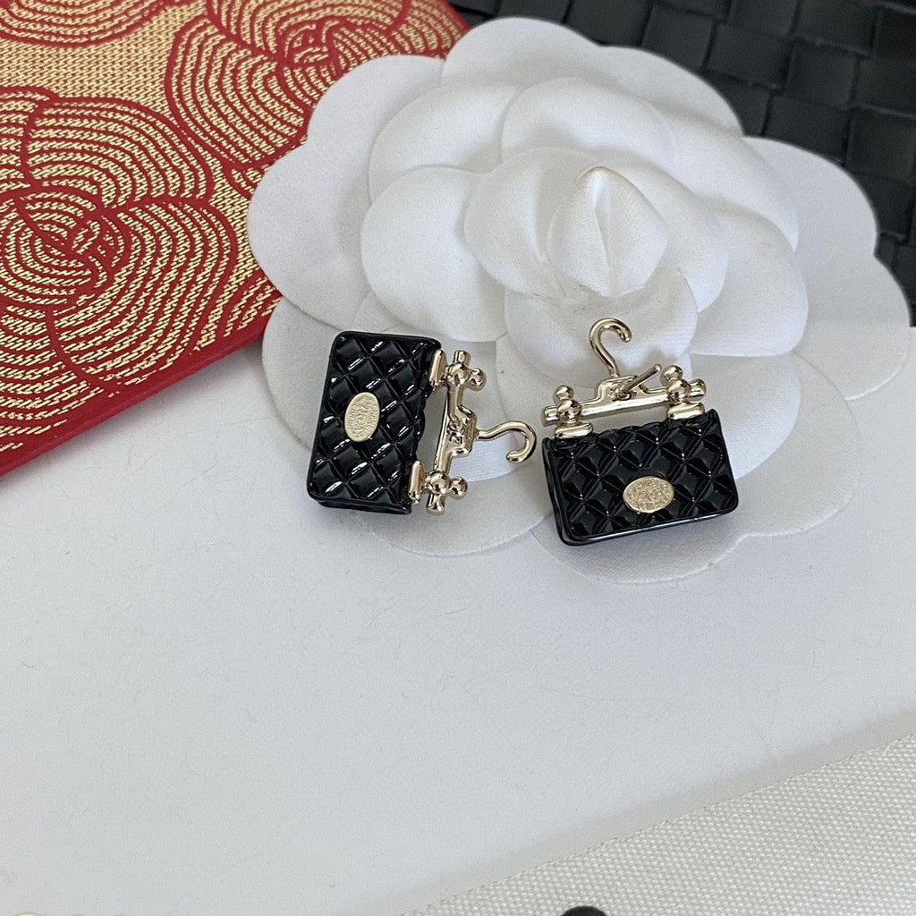 18K Chanel Classic Bag Pendant Earrings