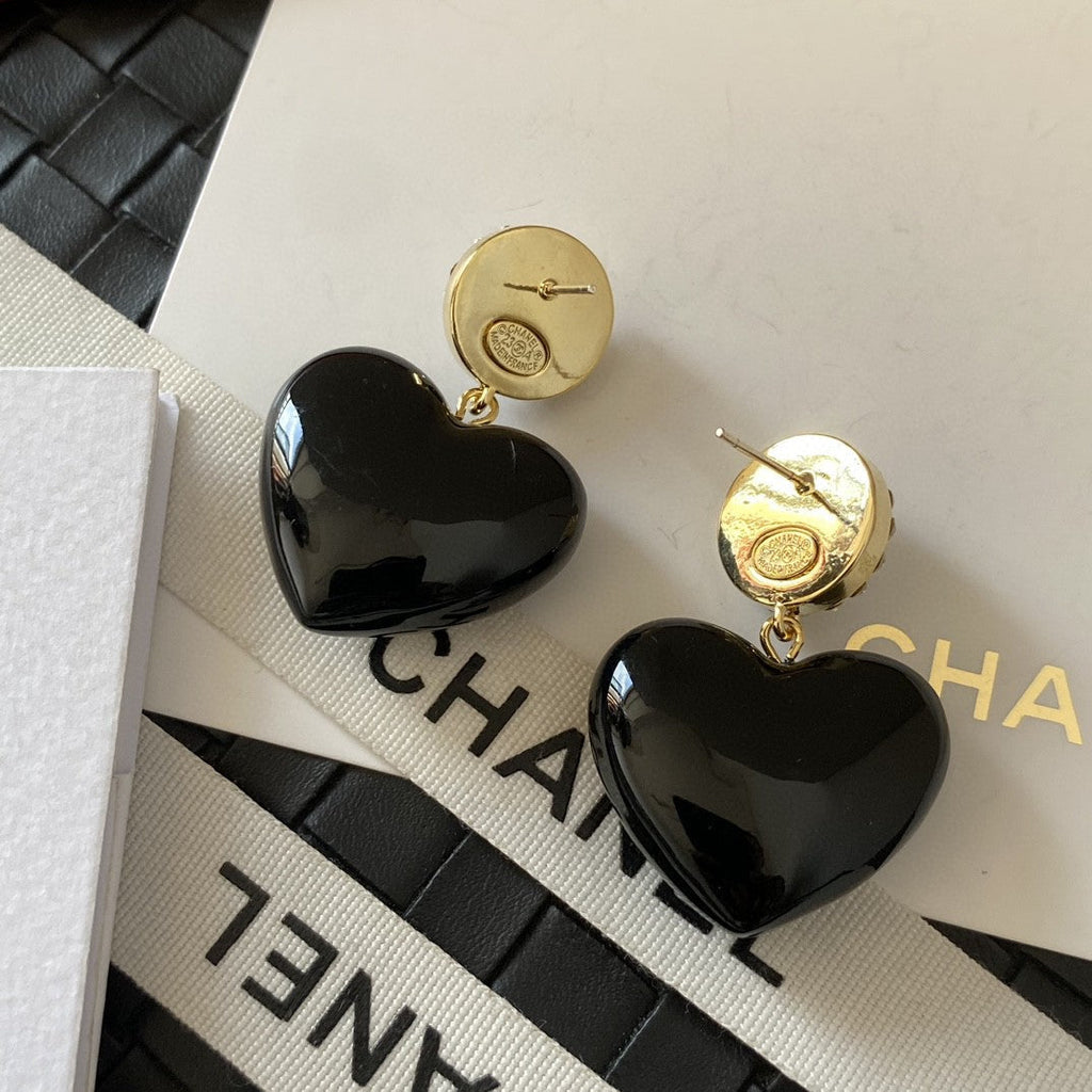 18K Chanel Black Heart Earrings