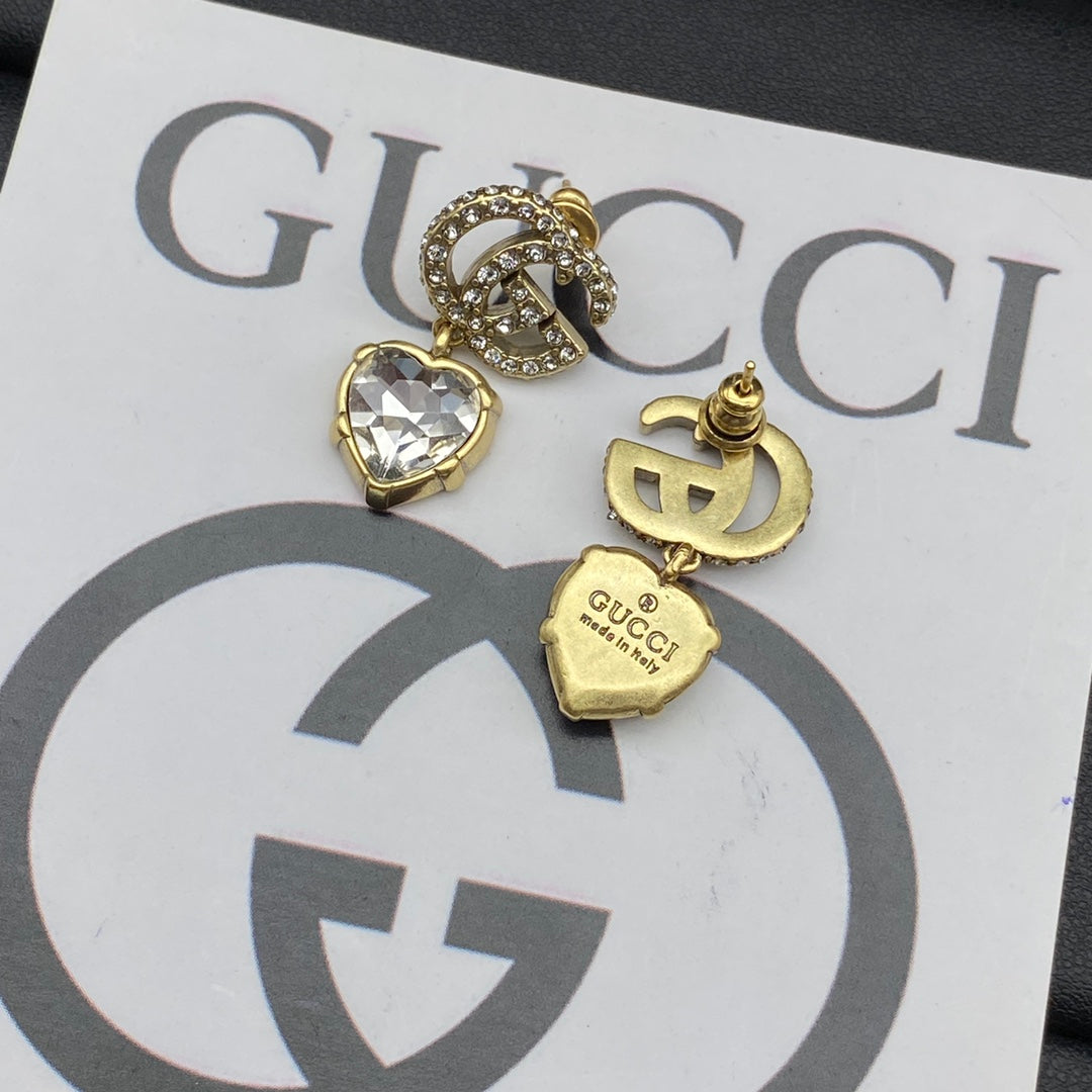 18K Gucci Double Crystal Pendant Earrings