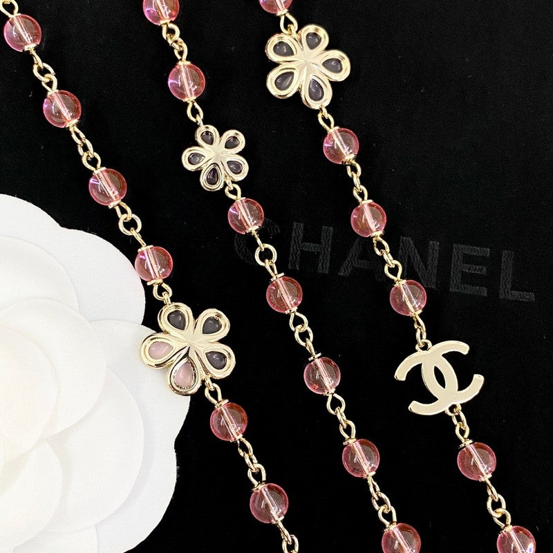 18K Chanel 26C Pink Crystal Long Necklace