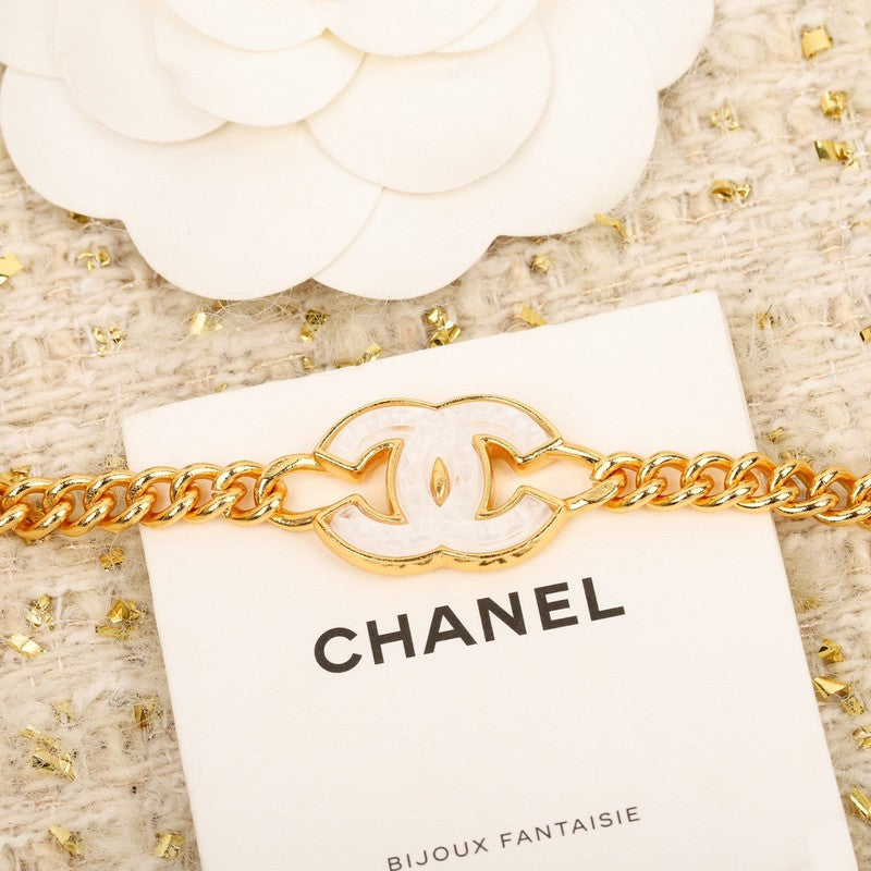 18K Chanel White Logo Choker Necklace
