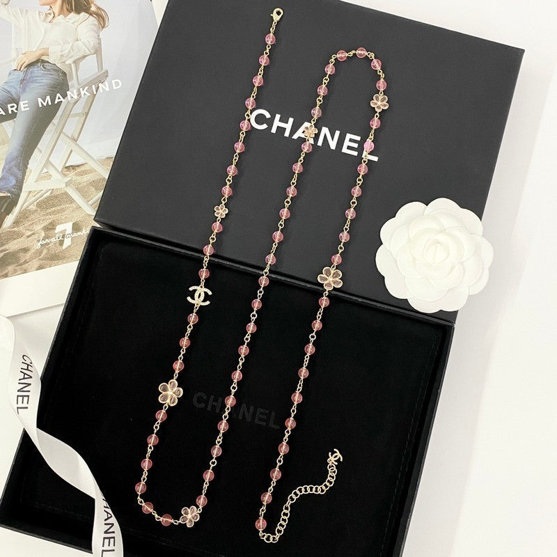 18K Chanel 26C Pink Crystal Long Necklace