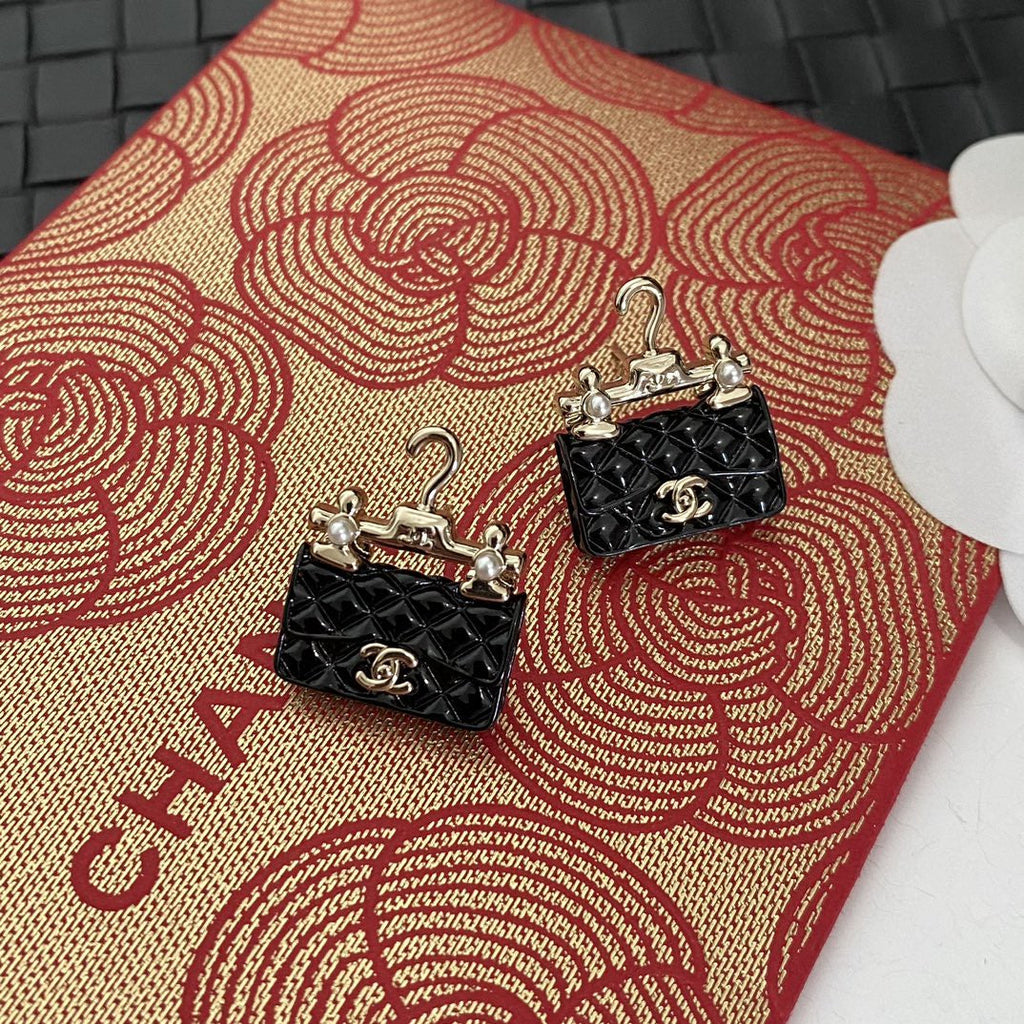 18K Chanel Classic Bag Pendant Earrings