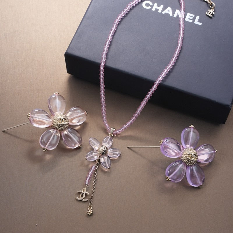 18K Chanel Purple Crystal Flower Necklace