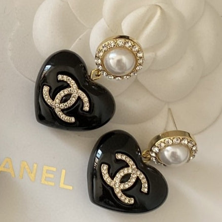 18K Chanel Black Heart Earrings