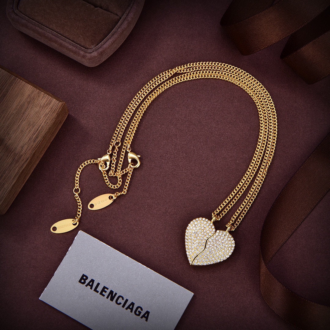 18K Balenciaga Lovelock Set Of Two Silver-tone Crystal Necklace