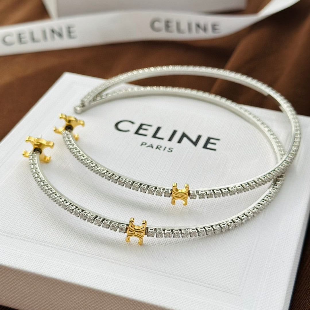 18K Celine Gourmette Crystals Earrings