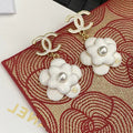 18K Chanel Flower Pearl Earrings
