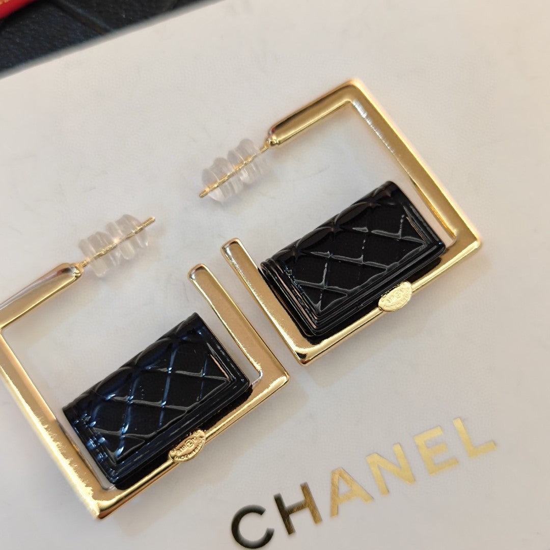 18K Chanel Black Bag Hoop Earrings