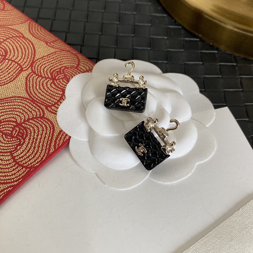 18K Chanel Classic Bag Pendant Earrings