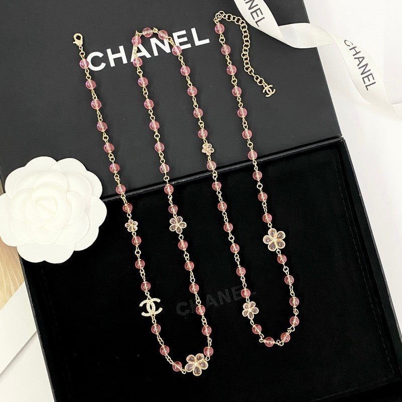 18K Chanel 26C Pink Crystal Long Necklace