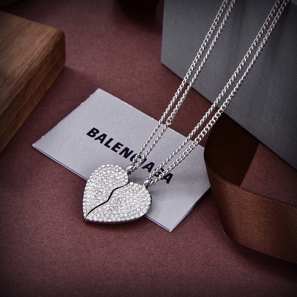 18K Balenciaga Lovelock Set Of Two Silver-tone Crystal Necklace