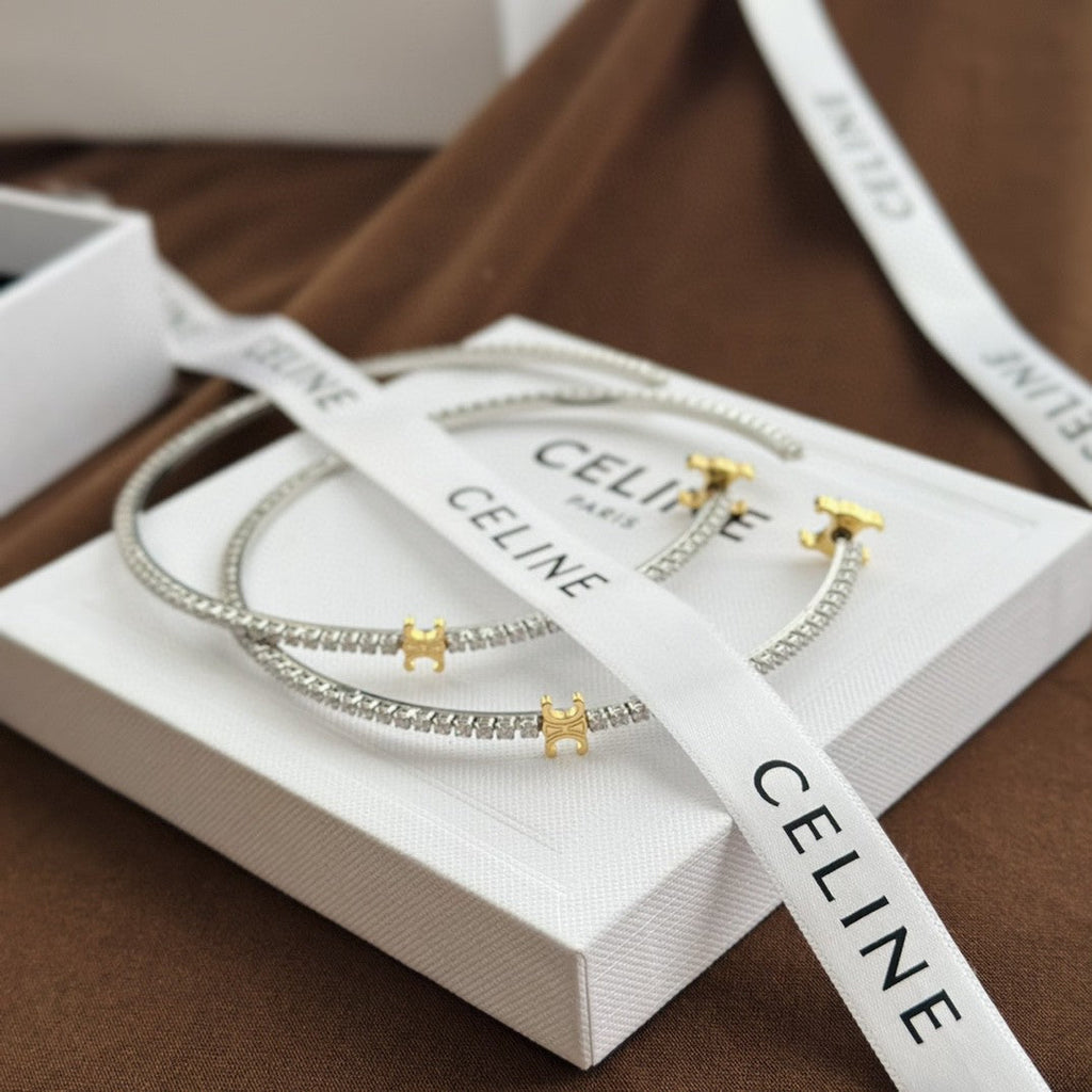 18K Celine Gourmette Crystals Earrings