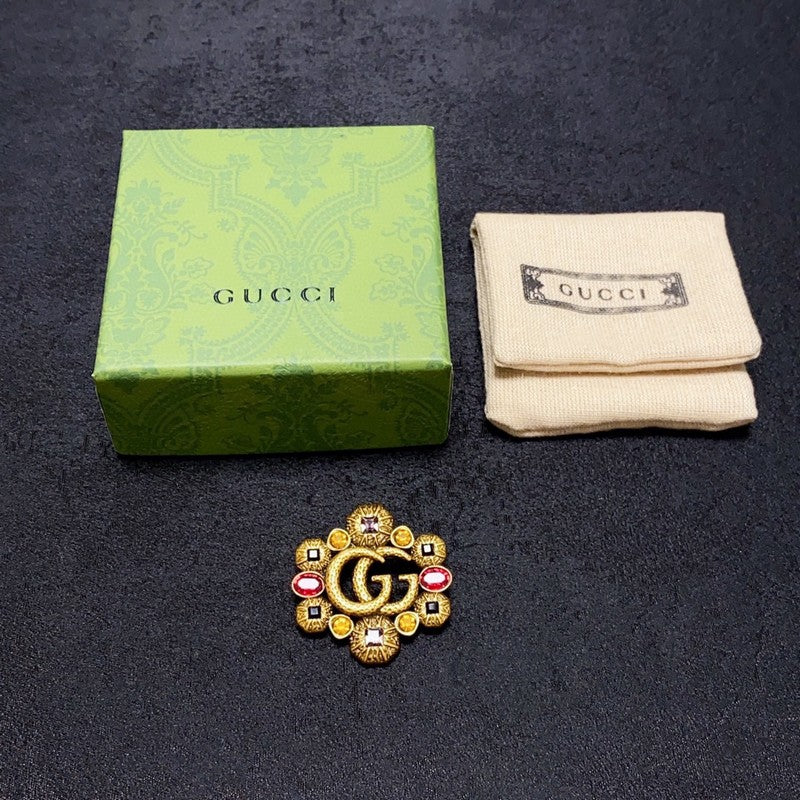 18K Gucci Double Flower Crystal Brooch